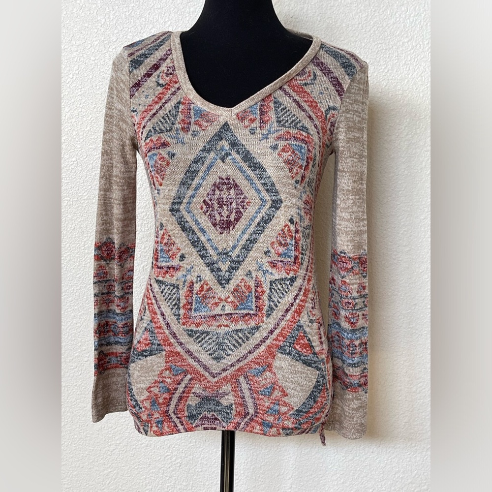 Derek Heart Aztec Print Long Sleeve Shirt- S